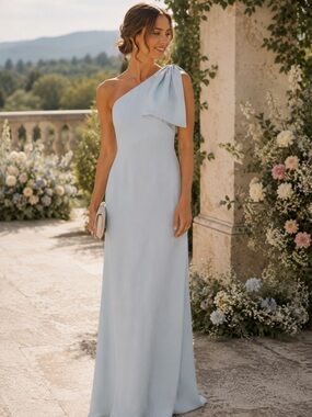 NEW Sachin & Babi Women’s Chelsea Gown Blue Ice Shoulder Bow Size 2